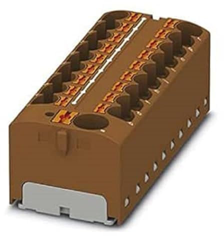 PHOENIX CONTACT PTFIX 10/18X4 BN Verteilerblock, 450 V, 32 A, Anzahl der Anschlüsse 19, Querschnitt 0,2 mm² - 6 mm², AWG 24 - 10, Breite 64,8 mm, Höhe 21,7 mm, Braun, 8 Stück