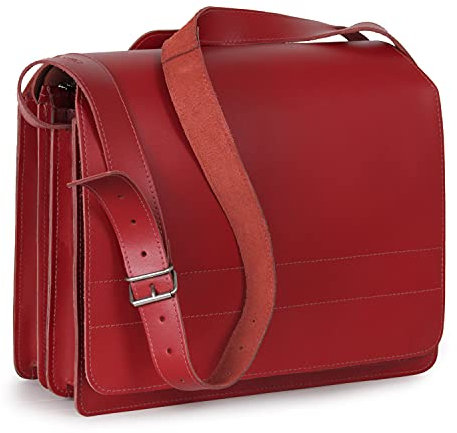 Jahn-Tasche – Große Aktentasche/Lehrertasche Größe XL aus Leder, Helles Kirsch-Rot, Modell 676