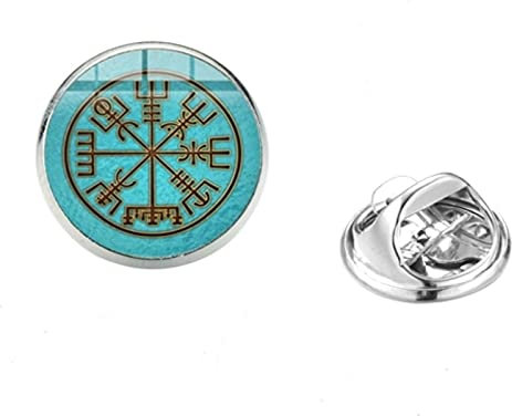 HCMA Wikinger Kompass Kragennadeln Abzeichen Retro Runenbedruckte Glaskuppel Broschen Odins Symbol des nordischen Wikingerkriegers
