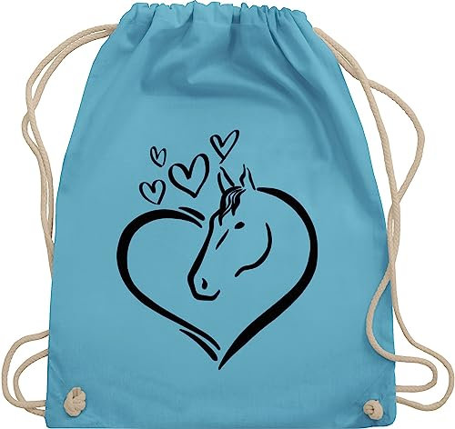 Turnbeutel Rucksack - Pferde - Taschen - Pferdeportrait im Herz - Unisize - Hellblau - pferdetasche stalltasche pferd pferdeliebhaber pferdeherz bauwollbeutel reiterzubehör pferdebeutel reiten