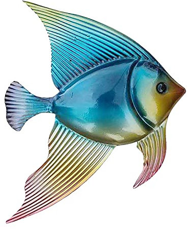 CREATCABIN Fisch Metall Wandkunst Hängende Wand Ornament Blau Meereslebewesen Tier Handwerk Kunst Ornament Silhouetten Zuhause Für Indoor Outdoor Gartenzaun Dekor 10 x 12.2 Zoll Bunt