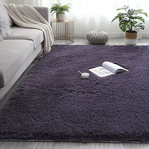 CHBIN Hochflor 100x200cm Shaggy Teppich Wohnzimmer Teppich Home Teppich Faux Lammfell Flauschig für Bettvorleger Sofa Matte Oder Schlafzimmmer Deko Usw, Dunkelviolett