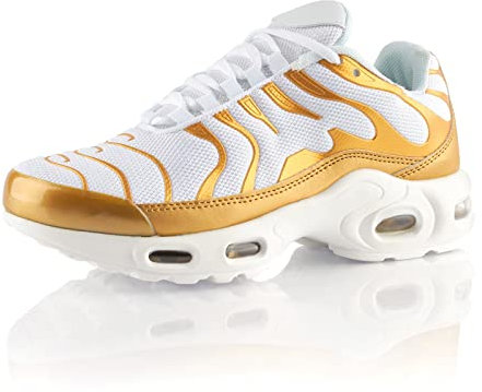 Fusskleidung® Damen Herren Sportschuhe Dämpfung Sneaker leichte Laufschuhe Weiß Gold EU 38