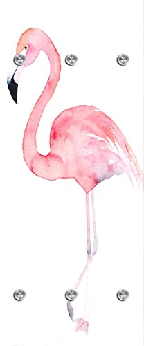 Cuadros Lifestyle Designer Garderobe 50x120 cm | Flamingo | Garderobenleiste mit 6 Edelstahlhaken | Garderobenpaneele | Urban Look | Kleiderständer | Kleiderablage | Garderobenständer