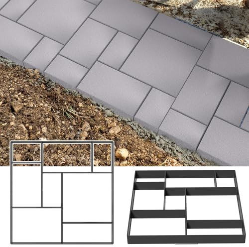 XMTECH DIY Pflasterform Gehweg Betonform Schalungsform aus Kunststoff, Unregelmäßig Schalungsform Betonpflaster Gießform für Trittsteinen Rasenbahnen Garten, 1 Stück Quadrat-1