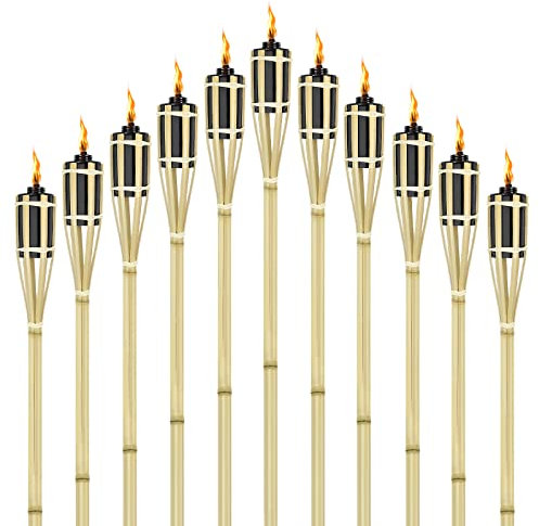 AufuN Bambus Gartenfackel, 24er Set Bambusfackeln Fackel, Ölfackeln für draußen, Outdoor Fackeln mit Ersatzdocht, Öllampe Wegleuchte, Höhe: 90 cm