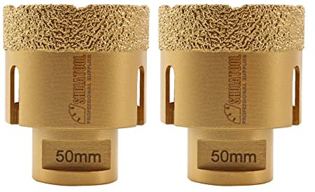 SHDIATOOL Punta diamantata per carotaggio sega a tazza diametro 50 mm M14 filo brasato sottovuoto per piastrelle in ceramica gres granito marmo muratura mattoni，2 pezzi