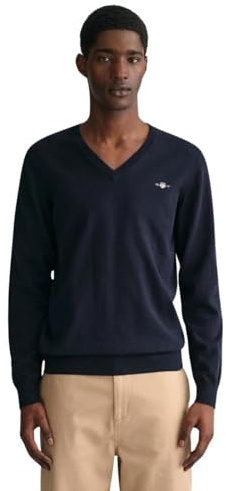 GANT Men's Classic Cotton V-Neck Pullover, Evening Blue, X-Small