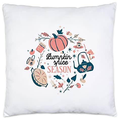 Hey!Print Pumpkin Spice Season Kissen Laubblätter Kürbis Tee Kürbiskuchen Zimt Pumpkin Spice Pie Teekanne Herbstzeit Gewürz