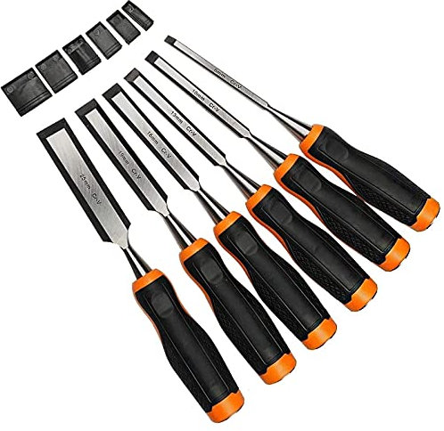 Wood Flat Chisel Set, TPR Plastic Fiber Handle Woodworking Tools DIY Carpenter Wood Plane Woodworking Carving Knife, Piece