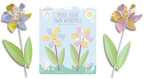 LR Supplies 2 Pack Make Your Own Windmill Kit Easter Bunny Chick Kids Gift Art Craft Activity
