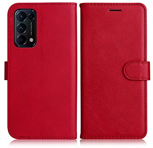 DENDICO Hülle für Oppo Find X3 Lite, PU Leder Brieftasche Handyhülle, Flip Tasche TPU Schutzhülle mit Kartenfach für Oppo Find X3 Lite, Rot