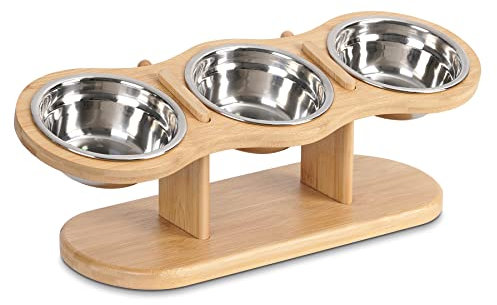 Optyuwah Elevated Cat Bowls Cat Food Bowl, Raised Pet Bowls for Cats and Small Dogs, 15° Tilted Dog Cat Food and Water Bowls Stand Adjustable Raised Dog Bowl Stand Feeder with 3 Stainless Steel Bowls