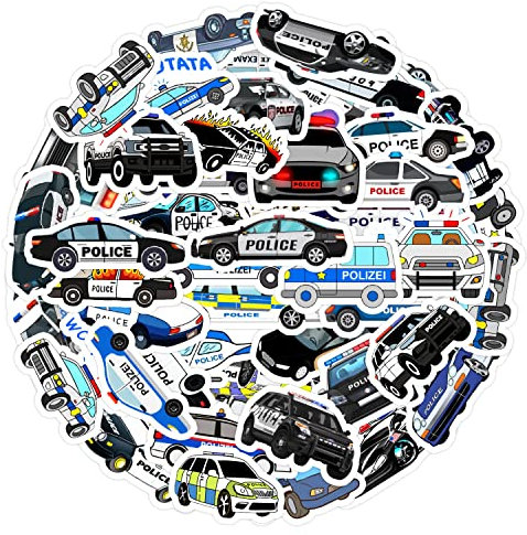 AUCEKO 50 Stück Polizeiautos Aufkleber Pack Police Cars Sticker Set wasserdichte Vinyl Sticker für Laptop Kinder Autos Motorrad Fahrrad Skateboard Gepäck Koffer Computer Aufkleber Graffiti Decal