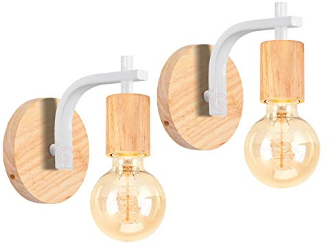 iDEGU Lot de 2 Appliques Murale Intérieure Vintage Luminaire Murale en Bois et Métal Design Croix Rétro Éclairage E27 Lampe Murale Industriel pour Chambre Couloir Salon (Support en Croix, Blanc)