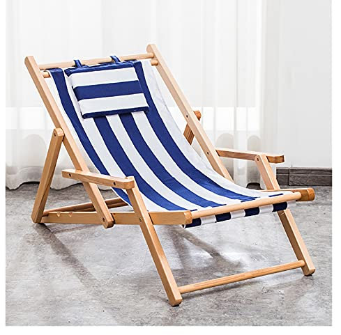 RALIRA Gartensessel, Gartenliege mit Armlehnen, Outdoor-Sling-Stuhl, Holz-Liegestuhl, tragbar, zusammenklappbar, Liegestuhl mit Streifen, Verstellbarer Rasensitz für Schwimmbad