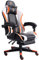 Gaming im Racing-Design mit flexiblen gepolsterten Armlehnen ergonomischer PC Gaming Stuhl in Lederoptik Schreibtischstuhl mit ausziehbarer Fußstütze und extra Stützkissen, Farbe:Schwarz/Weiß-Orange