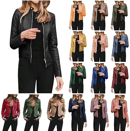 Veste Cuir Femme Moto Grande Taille PU Vintage Bombers Blouson De Motard Veste En Simili Cuir Chic Et Elegant Manteau à Manches Longues Chaud Casual Léger Biker Jacket Automne Hiver