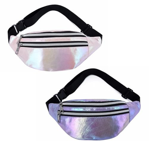 LUKDUNG 2 Stück Bauchtasche Damen, Wasserdicht Sport Hüfttasche, PU Leder Multifunktionale Gürteltasche für Reise Wandern Alltag Laufen, Rosa und Lila