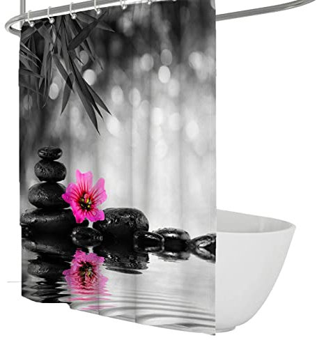 Via Vela Orchideen-Duschvorhang Zen-Stein-Meditations-Relax-Duschvorhänge für Badezimmer Maschinenwaschbarer schnell trocknender Duschvorhang Set mit Haken 120x200 cm