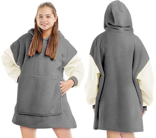 Keplin Oversized Blanket Hoodie - Thermal, Soft & Comfortable Throw Hoodie Blanket with Sherpa Lining, Large Pocket & Elasticated Cuff Sleeves - One Size Fits All, Perfect Gift - Regular (152x86x82cm)