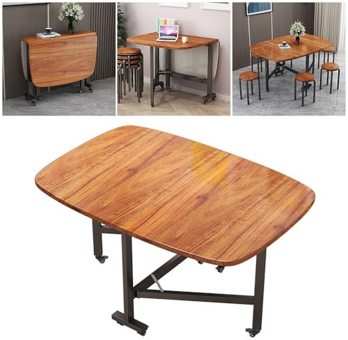 SINBINTA Zusammenklappbarer Esstisch, ausziehbarer Tisch mit Rollen, mobiler Holz-Küchentisch für kleine Räume (Braun, 120 x 70 x 75 cm)