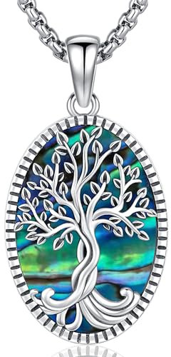 Friggem Collier Arbre de vie, Pendantes Arbre de vie Coquille d'ormeau en Argent Sterling 925 Collier Pendante Hypoallergéniques Bijoux Cadeaux pour Maman Petite Amie