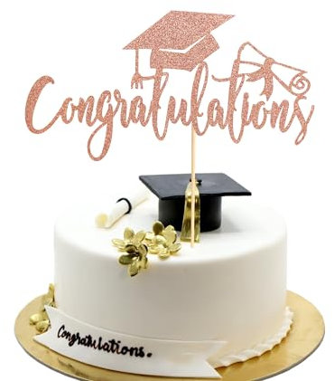 Arthsdite 1Pc Congratulations 2025 Graduation Cake Topper, Congrats Grad Cake Decor - 2025 High School/College/Senior Graduation Party Decorations Supplies - Rose gold Glitter