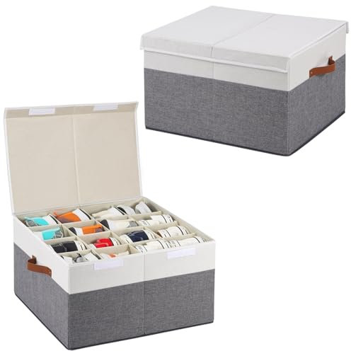 Schuh-Organizer für den Schrank, passend für 32 Paar, große Schuh-Aufbewahrungsbox, Behälter mit verstellbaren Trennwänden für Sandalen, High Heels, Turnschuhe, stapelbar und faltbar, Grau und Weiß, 2