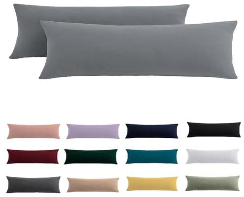 Beqnat Seitenschläferkissen Bezug 40x145 2er Set - Graue Kissenbezug 145x40 mit Reißverschluss 100% Mikrofaser Resistent und Hypoallergen Kopfkissenbezug für Seitenschläferkissen
