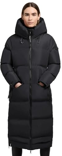 khujo Damen Wintermantel warmer Steppmantel lang mit hohen Gehschlitzen und Kapuze Aroma-YM Black Gr. XXL