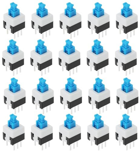 OTOTEC Lot de 20 Interrupteurs à Bouton-poussoir Tactiles 7x7 Mm Autobloquants Micro-interrupteurs à 6 Broches DPDT Mini-interrupteur à Bouton-poussoir Puissance Nominale 0,1 A/30 V CC