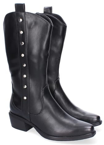 89030 Bota de Mujer, Estilo Campero con Detalles de Tachuelas, Diseno Atractivo, Ideales para Cualquier Ocasion. Negro Talla 41