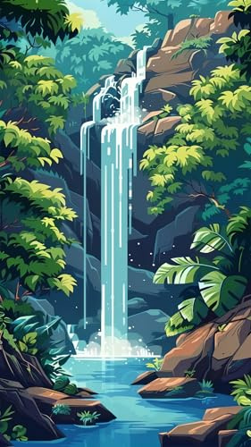 ARTGOTO Diamond Painting Erwachsene 40x70cm Groß Wasserfall Dschungel | 5D Diamant Painting Set Eckige Quadratische Steine XXL, DIY Wandbild mit 2 Werkzeugsets für Wohnzimmer Deko
