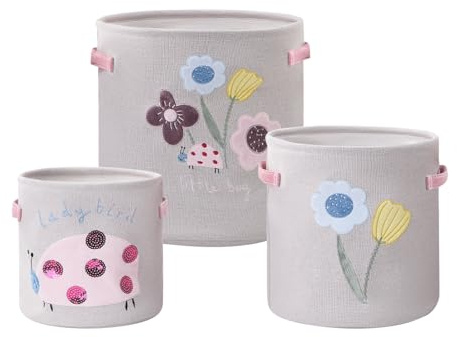 AOFANGSHIYE 3 Pcs kleine Aufbewahrungskörbe, gewebte Körbe, Hamper Körbe für Geschenke leer, Spielzeugkorb, Seilkorb mit Griff (Grau, Blumen)