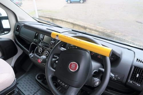 Milenco Commercial Car Steering Wheel Lock Yellow High Visibility Car Van Anti Theft Metal Wheel Lock with 4Tress Non Slip Car Dash Mat
