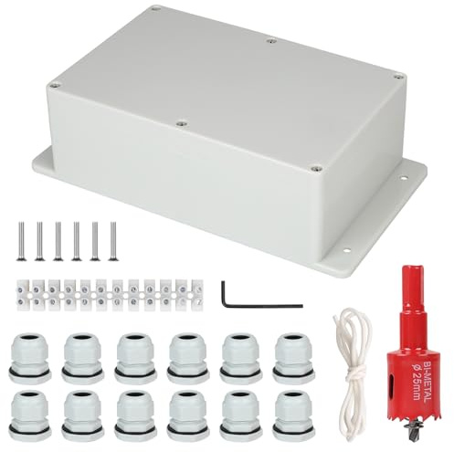 CPROSP Feuchtraumdosen Abzweigdose Wasserdicht IP65 Aufputz-Abzweigkasten 230 x 150 x 85 mm mit Befestigungsohren, mit 10x Kabelverschraubungen, mit Lochsäge 25 mm, Weiß