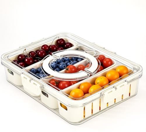 Songella Contenitore per Frigorifero Diviso con Coperchio 4 Scomparti Vassoio per Frutta e Verdura Trasparente Organizer per Frigorifero (L)