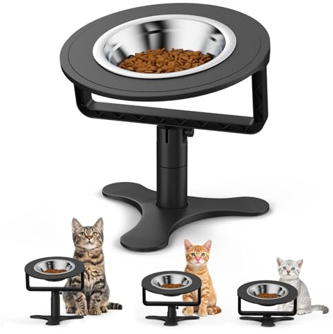 PETVENTURE Bol surélevé pour Chat avec Support inclinable à 15°, Hauteur Ajustable 6/10/15 CM(2,4/4/6), Bols en Acier Inoxydable, pour Chats et Chiots d'intérieur, Support antidérapant