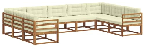 vidaXL Outdoor-Sofagarnitur mit Kissen 9 pcs Natur und Creme, Outdoor modernes Sofa Set, robuste Patiosammlung, vielseitige Gartenmöbel, Sectional Lounger für Entspannung im Hinterhof