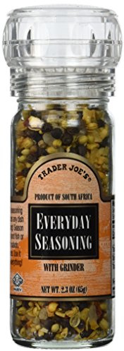 Trader Joe's Everyday Seasoning with Built in Grinder (Sea Salt, Mustard Seeds, Black Peppercorns, Coriander, Onion, Garlic, Paprika & Chili Pepper), Use on Everything Everyday
