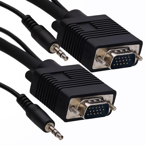 kenable VGA to VGA Cable with 3.5mm Audio Jack Lead for PC Laptop to TV Monitor SVGA HD15 Male to Male with Stereo Sound 2m Black