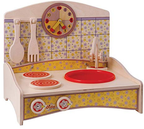 Dida - Mini Cuisine Bois - décor Jaune - Cuisine Jouet en Bois pour Les Enfants