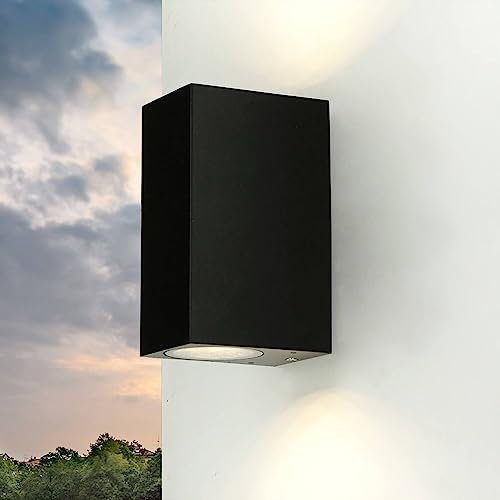 Licht-Erlebnisse Up&Down Außenleuchte Aluminium Glas Schwarz IP44 Garten Haustür B:6,8 cm GU10 Moderne Wandlampe Outdoor AALBORG…
