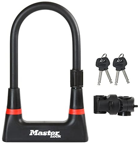 Master Lock Heavy Duty Bike D Lock, Key, Universal Mounting Bracket, Certified Bike Lock - Police Approved 8279EURDPRO - Use with Electric, Mountain, Road, Folding Bikes