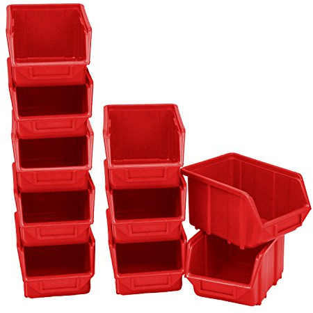 Lot de 10 bacs empilables en plastique PP 240 x 155 x 125 cm 2 rouges