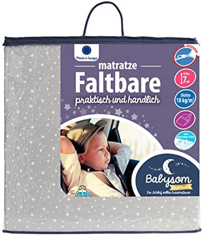 Babysom - Faltbare Babymatratze - Reisebettmatratze - 60x120 cm | Kindermatratze für Beistelbett | Bezug abziehbar | Kaltschaum