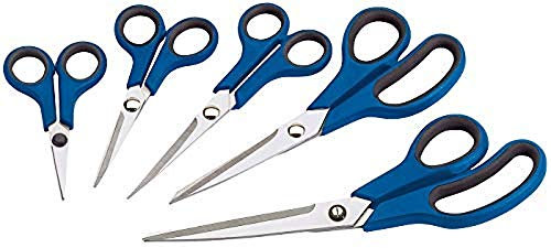 Draper 75552 Set di forbici per uso domestico, con impugnatura morbida, 5 pezzi, blu