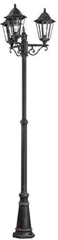 EGLO Außen-Stehlampe Navedo, 3 flammige Außenleuchte, Stehleuchte aus Aluguss und Glas, Farbe: Schwarz, silber-patina, Fassung: E27, H: 220 cm, IP44