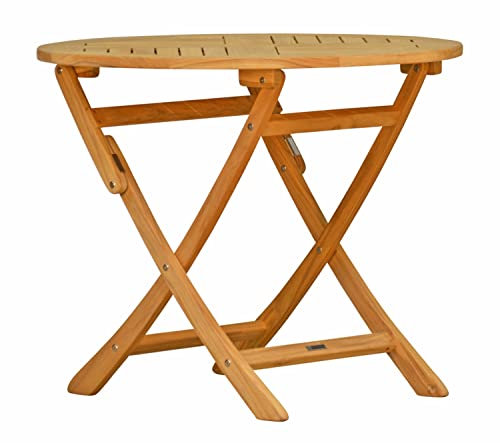 Kai Wiechmann Klapptisch Holz Garten Terrasse Camping Teak Tisch praktisch klappbar Balkontisch rund 90 cm wetterfest massiv Premium